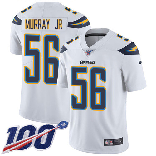 Nike Chargers #56 Kenneth Murray Jr White Youth Stitched NFL 100th Season Vapor Untouchable Limited Jersey